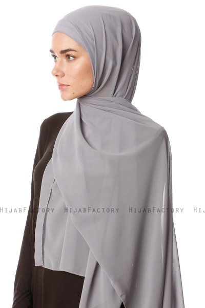 Derya - Hijab Pratique Chiffon Gris Foncé