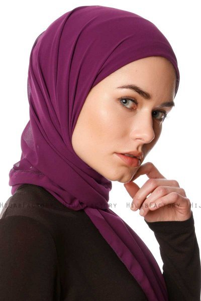 Derya - Hijab Pratique Chiffon Violet Foncé