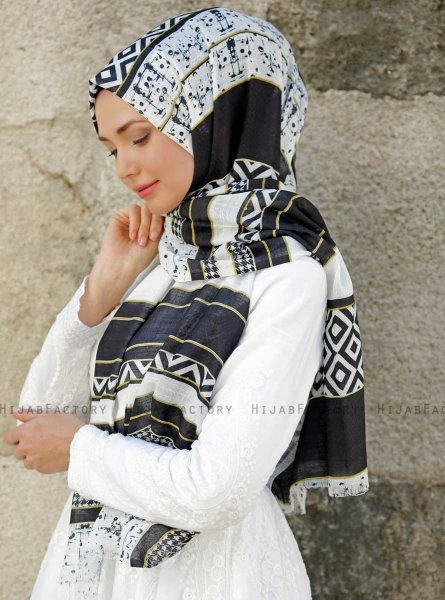 Dounia - Hijab à Motifs Noir - Sal Evi