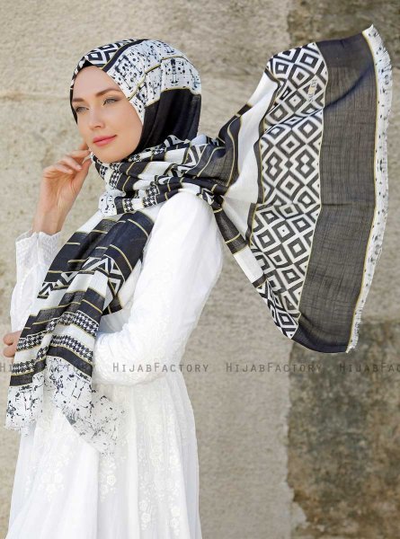 Dounia - Hijab à Motifs Noir - Sal Evi