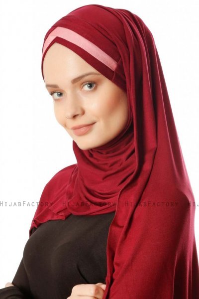 Duru - Hijab Jersey Bordeaux & Rose Foncé