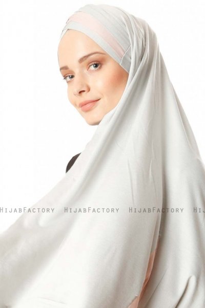 Duru - Hijab Jersey Gris Clair & Vieux Rose