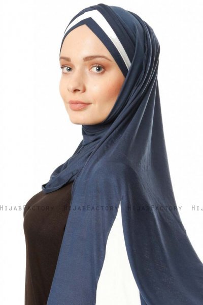 Duru - Hijab Jersey Bleu Marin & Crème