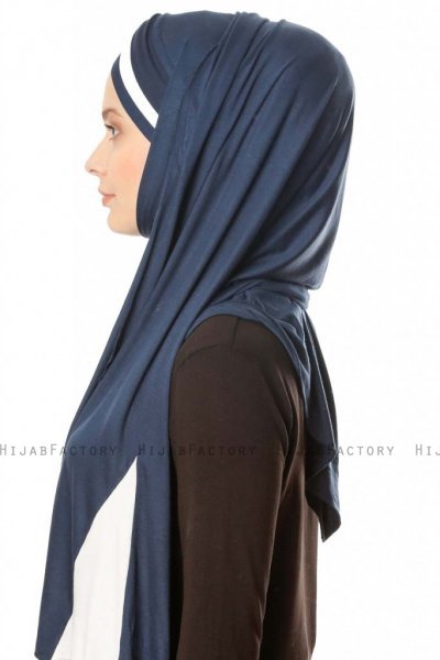 Duru - Hijab Jersey Bleu Marin & Crème
