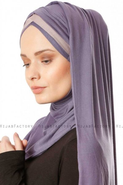 Duru - Hijab Jersey Violet Foncé & Gris Pierre