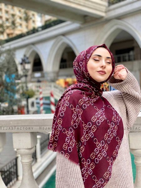 Elyas - Hijab A Motifs En Coton Bordeaux - Mirach