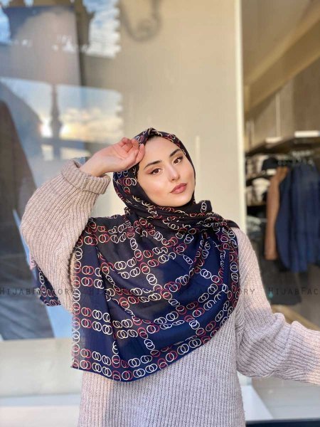 Elyas - Hijab A Motifs En Coton Bleu Marin - Mirach