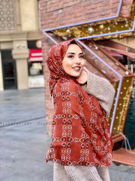 Elyas - Hijab A Motifs En Coton Rouge Brique - Mirach