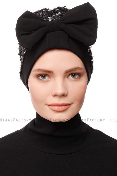 Enfleda - Turban Noir & Gris Clair