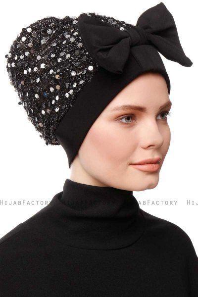Enfleda - Turban Noir & Gris Clair