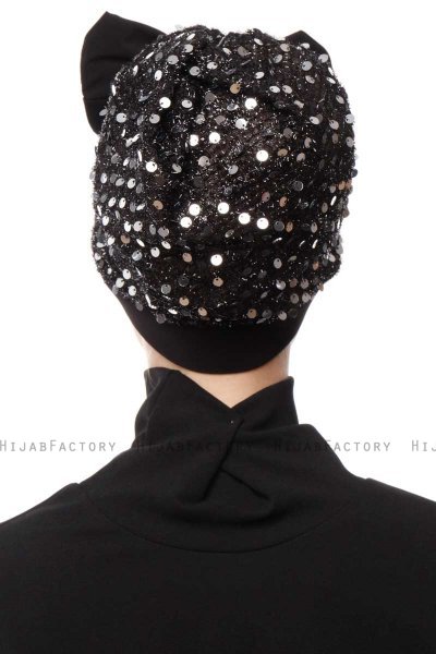 Enfleda - Turban Noir & Gris Clair