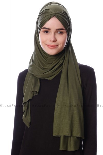 Eslem - Hijab Pile Jersey Kaki - Ecardin