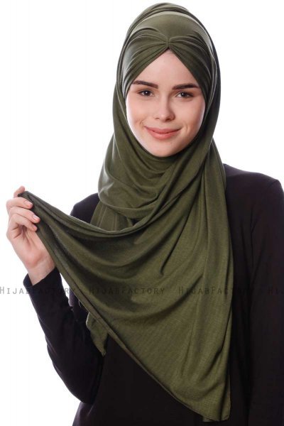 Eslem - Hijab Pile Jersey Kaki - Ecardin