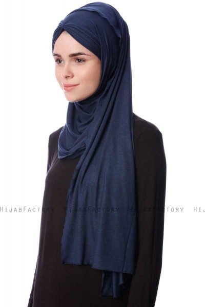 Eslem - Hijab Pile Jersey Bleu Marin - Ecardin