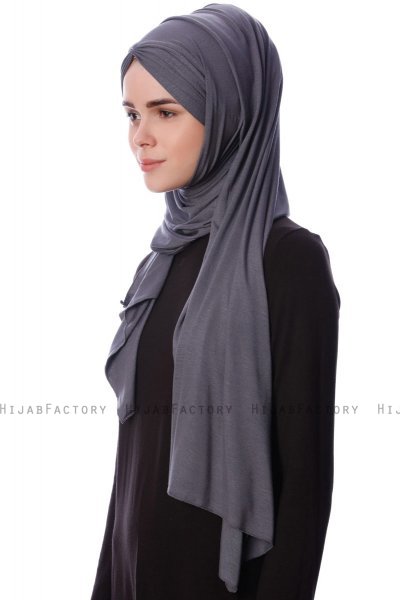 Eslem - Hijab Pile Jersey Gris Foncé - Ecardin