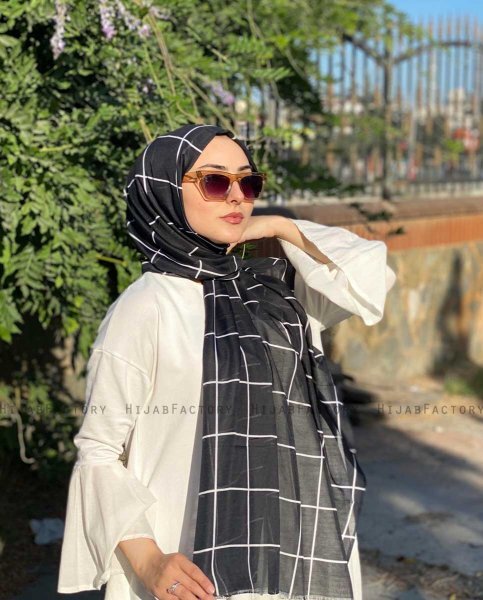 Gamila - Hijab A Motifs En Coton Noir