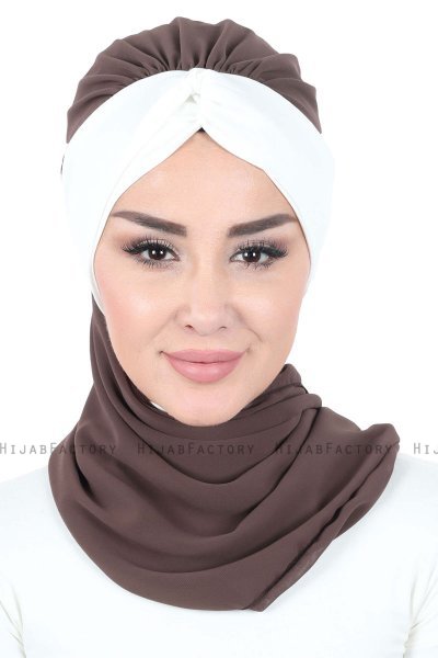 Gill - Hijab Pratique Marron & Crème