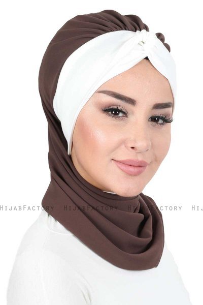 Gill - Hijab Pratique Marron & Crème