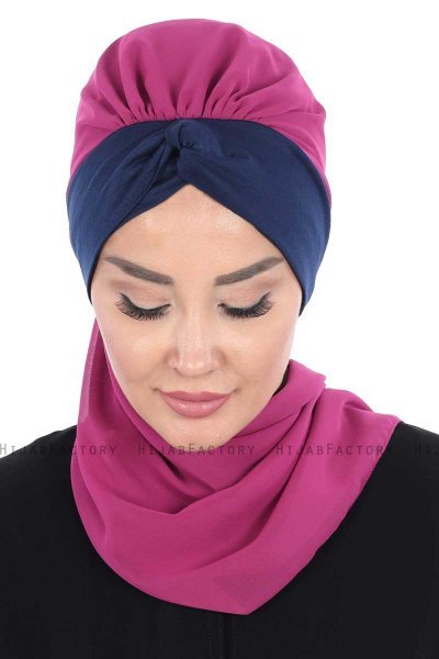 Gill - Hijab Pratique Fuchsia & Bleu Marin