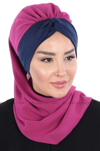 Gill - Hijab Pratique Fuchsia & Bleu Marin