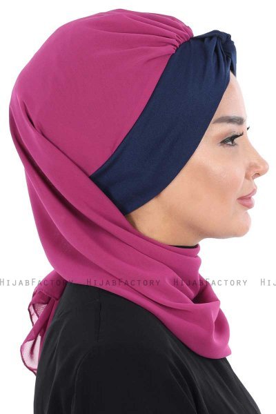 Gill - Hijab Pratique Fuchsia & Bleu Marin