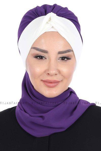Gill - Hijab Pratique Violet & Crème