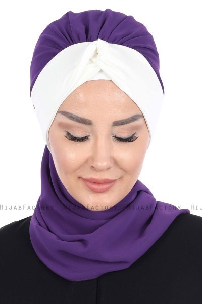 Gill - Hijab Pratique Violet & Crème