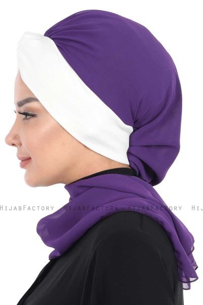 Gill - Hijab Pratique Violet & Crème
