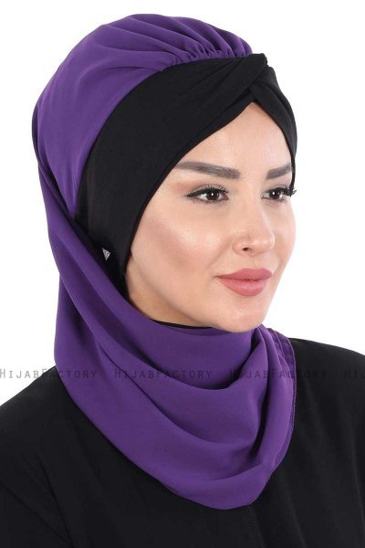 Gill - Hijab Pratique Violet & Noir