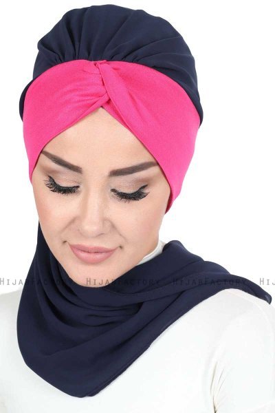 Gill - Hijab Pratique Bleu Marin & Fuchsia