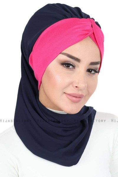 Gill - Hijab Pratique Bleu Marin & Fuchsia