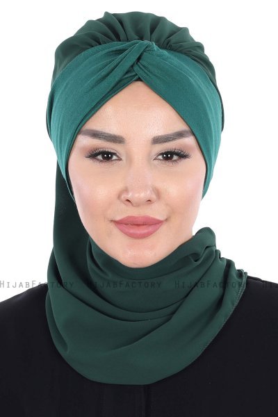 Gill - Hijab Pratique Vert Foncé & Vert Foncé