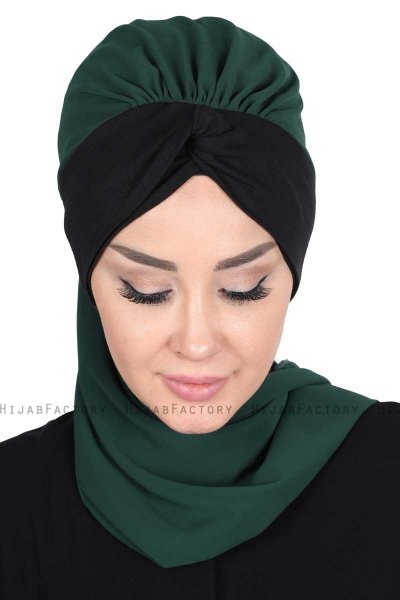Gill - Hijab Pratique Vert Foncé & Noir