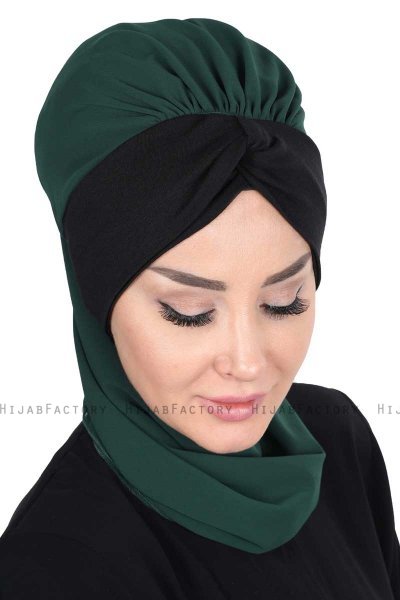 Gill - Hijab Pratique Vert Foncé & Noir