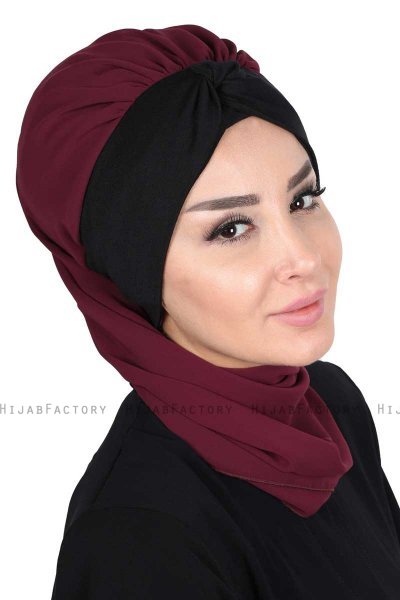 Gill - Hijab Pratique Prune & Noir