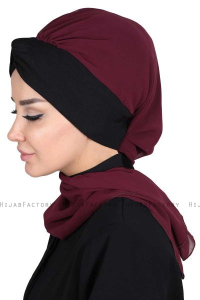 Gill - Hijab Pratique Prune & Noir