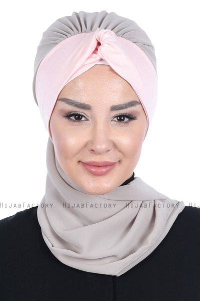 Gill - Hijab Pratique Taupe & Vieux Rose