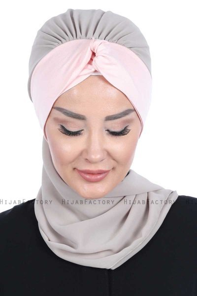 Gill - Hijab Pratique Taupe & Vieux Rose