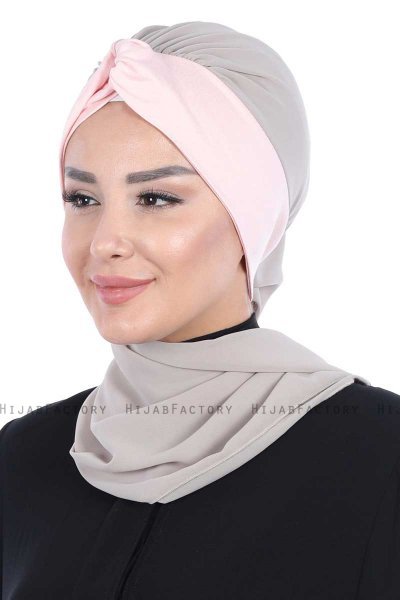 Gill - Hijab Pratique Taupe & Vieux Rose