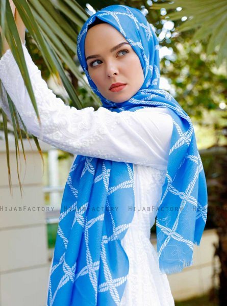 Habibah - Hijab à Motifs Bleu - Sal Evi