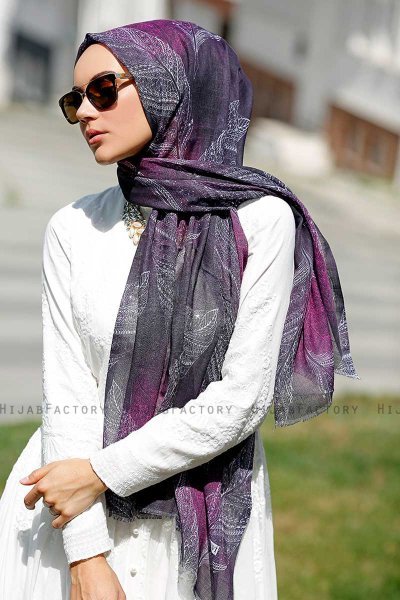 Isfa - Hijab à Motifs Violet - Sal Evi