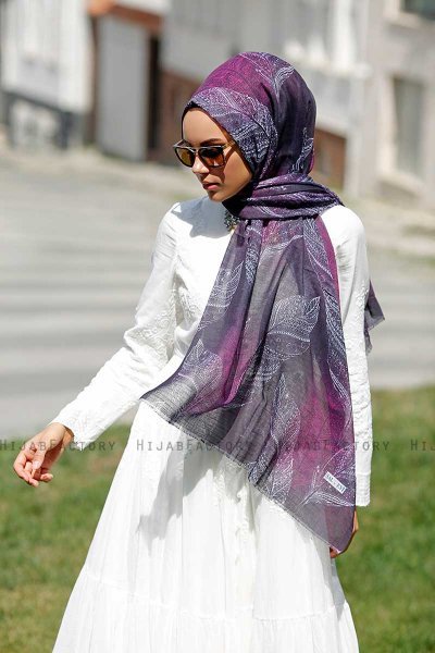 Isfa - Hijab à Motifs Violet - Sal Evi