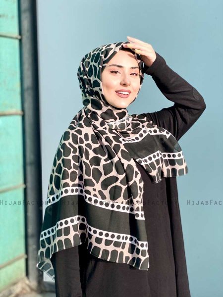Iza - Hijab A Motifs En Coton Noir & Crème - Mirach