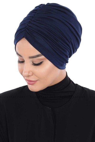 Jill - Turban En Coton Bleu Marin - Ayse Turban