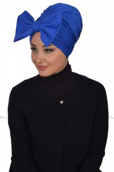 Julia - Turban En Coton Bleu - Ayse Turban