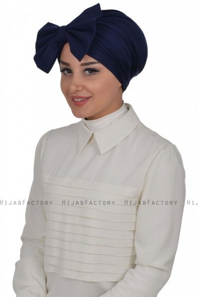 Julia - Turban En Coton Bleu Marin - Ayse Turban