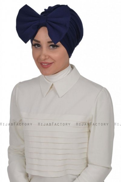 Julia - Turban En Coton Bleu Marin - Ayse Turban