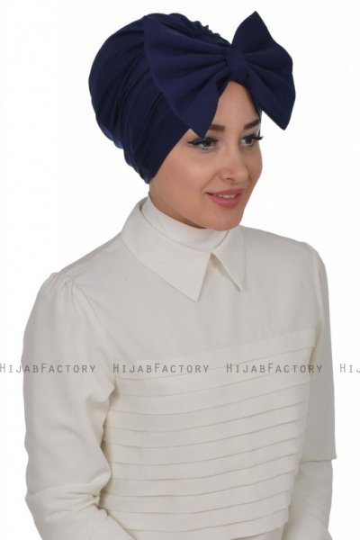 Julia - Turban En Coton Bleu Marin - Ayse Turban