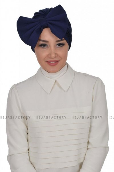 Julia - Turban En Coton Bleu Marin - Ayse Turban