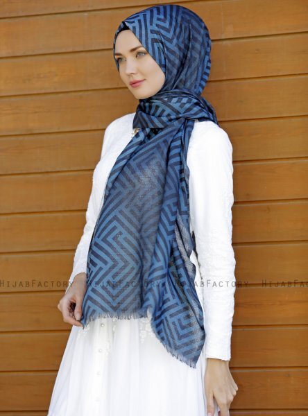Dounia - Hijab à Motifs Bleu Marin
